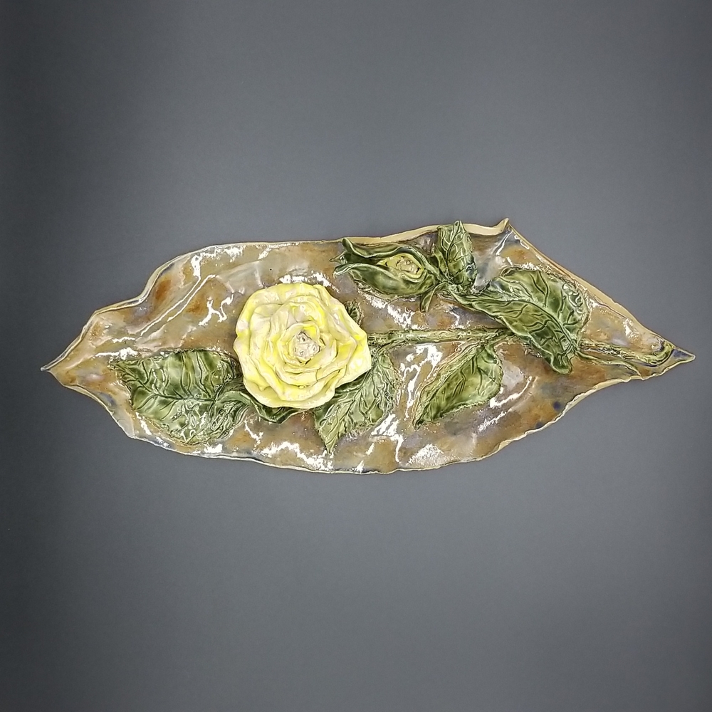 Hand Crafted Yellow Rose Pottery Wall Hanging - Picture 2 of 13